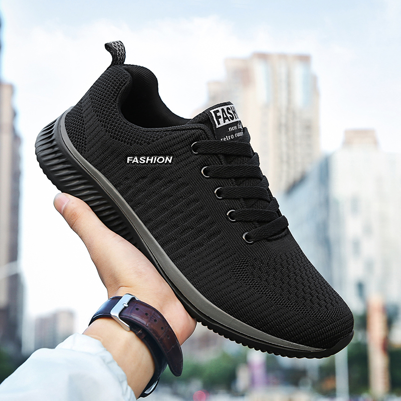 YRZL-Chaussures de dehors Noir - Knit Fabric Lace Up Sneakers avis et prix