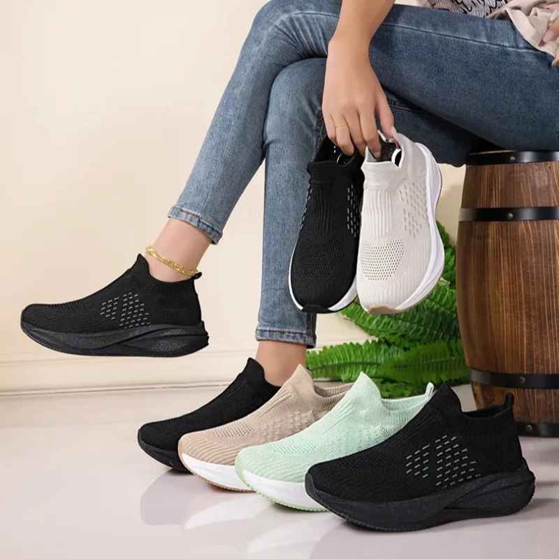 Chaussures de course unisexes  - Knit Fabric Lace Up Sneakers avis et prix